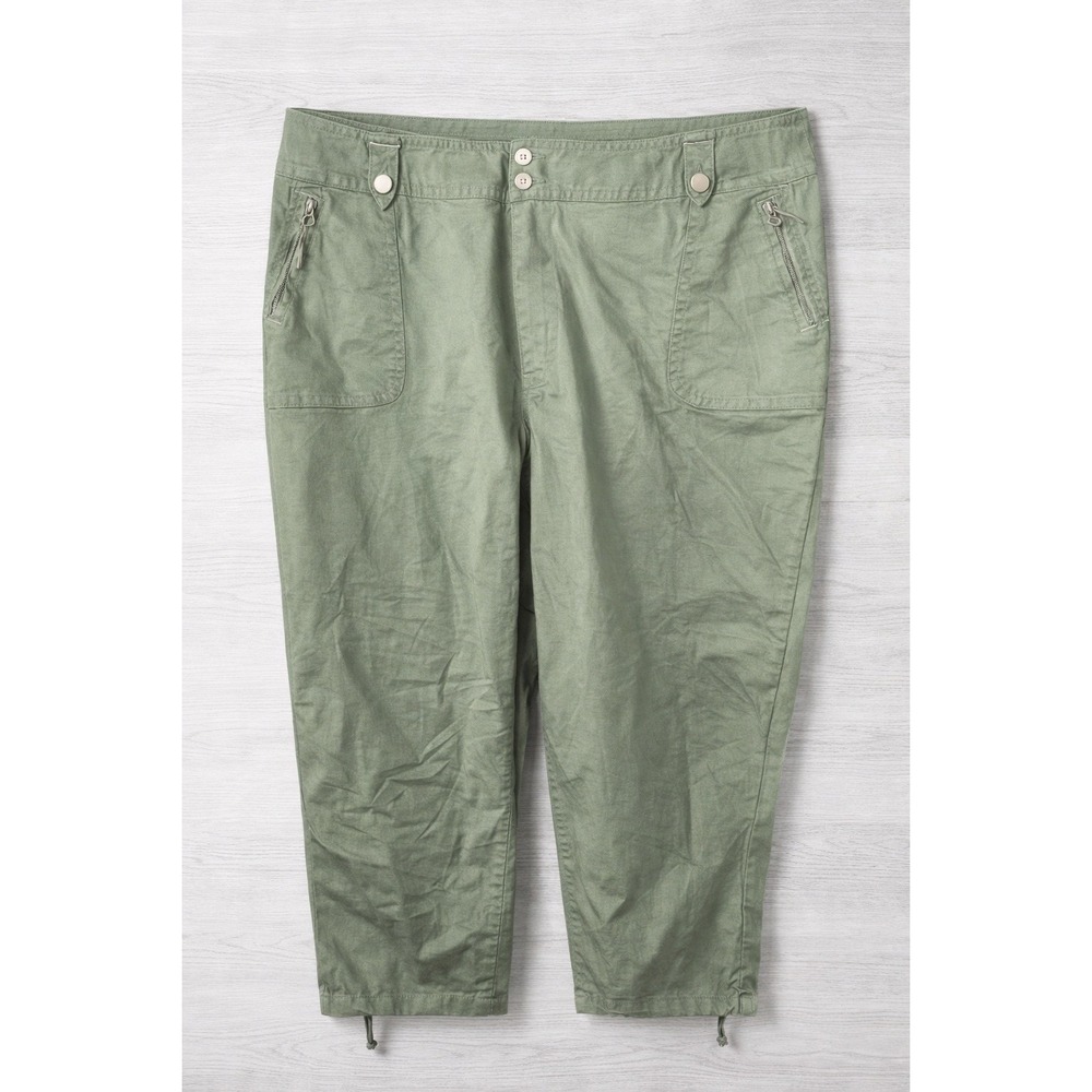Vtg Fashion Bug Capri Pants Plus Size 22 W 22W Olive Green‎ Cargo Utility Canvas